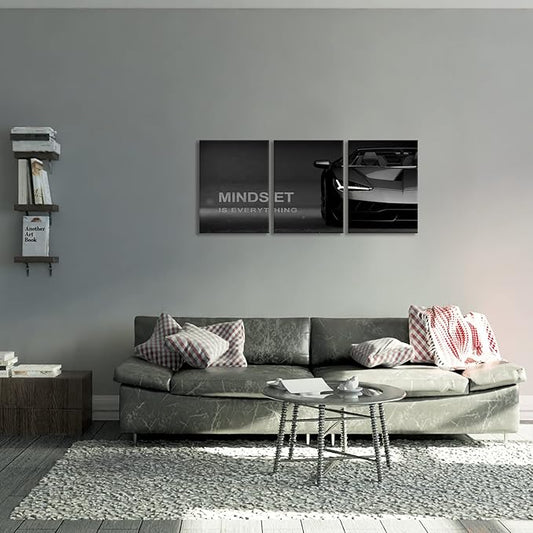 KAWAHONE Motivational Canvas Wall Art Lamborghini Posters Prints Entrepreneur -Mindset is Everything-Office Decor Set 3 Pieces Motivational Wall Art Canvas Print Inspirational Quote Ready to Hang