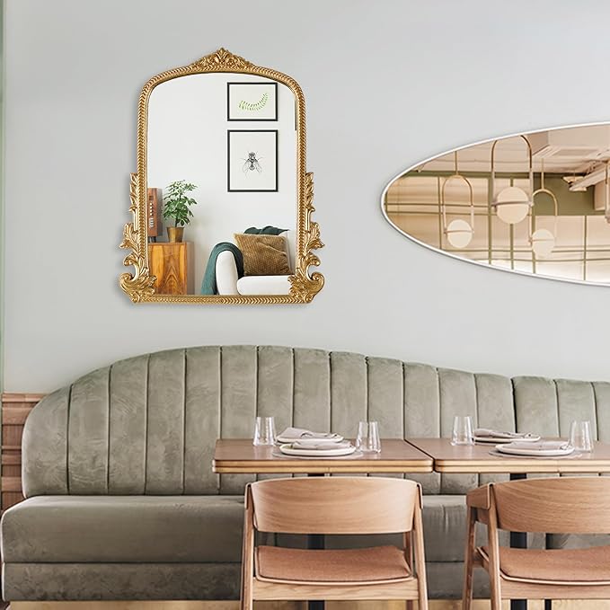 Gold Arched Mirror (15.9 * 19.8 inches) Ornate Baroque Arch Wall Mirror-for Living Rooms, Hallways, Fireplaces, Bathrooms, Entryways