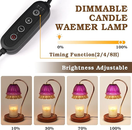 Funistree Flower Candle Warmer Lamp with Timer, Wax Warmer, Height Adjustable, Birthday Gifts for Women, Mom, Sister, Candle Lamp Warmer Gifts, Electric Dimmable Candle Warmer, Vintage Home Decor