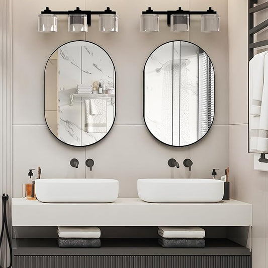 Oval Bathroom Mirror Wall Vanity Oval Mirrors, 20"x30" Black Bathroom Mirrors for Over Sink Pill Mirrors Capsule Wall Mounted Mirror, Modern Mirror with Metal Frame for Wall Decor