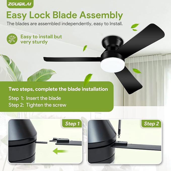 Ceiling Fans with Lights - 42 Inch Low Profile Ceiling Fan with Light and Remote, Reversible DC Motors, 3CCT Dimmable Timer Noiseless, Black Flush Mount Ceiling Fan for Bedroom/Living Room