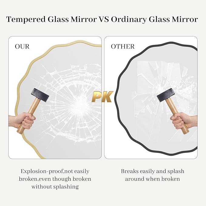 HOMECOOKIN 28" Wavy Round Wall Mirror, Gold Scalloped Circle Mirror Edge Round with Metal Frame, Modern Decorative Hanging/Leaning Mirrors for Bathroom, Hotels, Hallway, Entryway, Vanity, Office