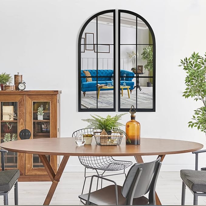 OUSHUAI Black Arched Mirror Set of 2,Window Pane Mirror for Wall Decor,Farmhouse Wall Mounted Mirrors for Entryway,Hallway,Living Room,Fireplace.2-Pack 38"X13.4"