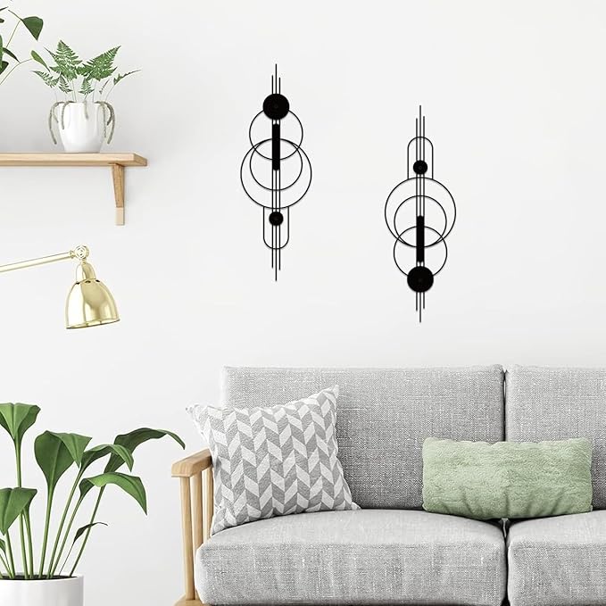 ruelen 2 Pcs Small Metal Abstract Wall Art, Modern Minimalist Wall Decor Single Line Art Metal Vertical Wall Decor Geometric Wall Hanging Sculptures for Home Bedroom Living Room, 23.62x 7.68 Inch
