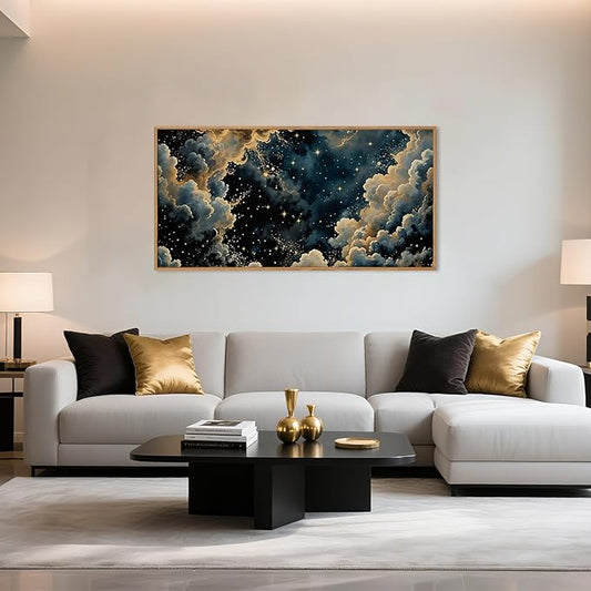HPNIUB Dreamy Starry Night Sky Framed Wall Art Set,Moody Celestial Wall Decor,Modern Abstract Maximalist Gothic Printing,Natural Stars Illustrations Artwork for Living Room, Bedroom,Office-20''x40''