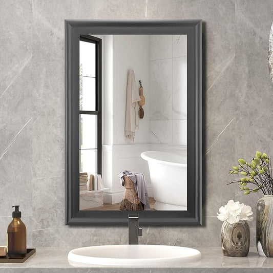 CULER Wall Grey Mirror for Bathroom,Rectangle Rustic 24 x 36 inch Hanging Vanity Mirrors with Wood Grain Finish Frame for Living Room,Bedroom,Entryway