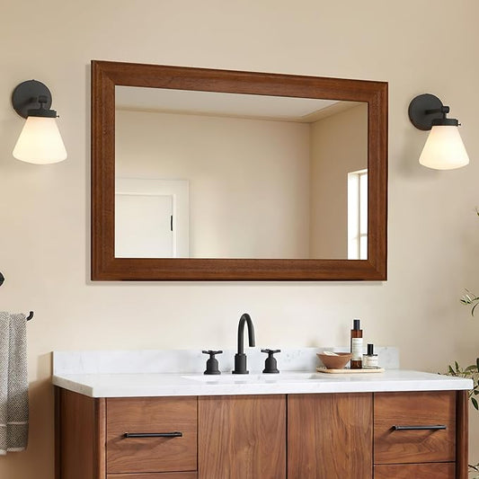 Tanmicoshomy Wood Bathroom Mirror 20x30 Inch, Wooden Framed Wall Mirrors with Tempered Glass for Bathroom Living Room Bedroom or Hallway