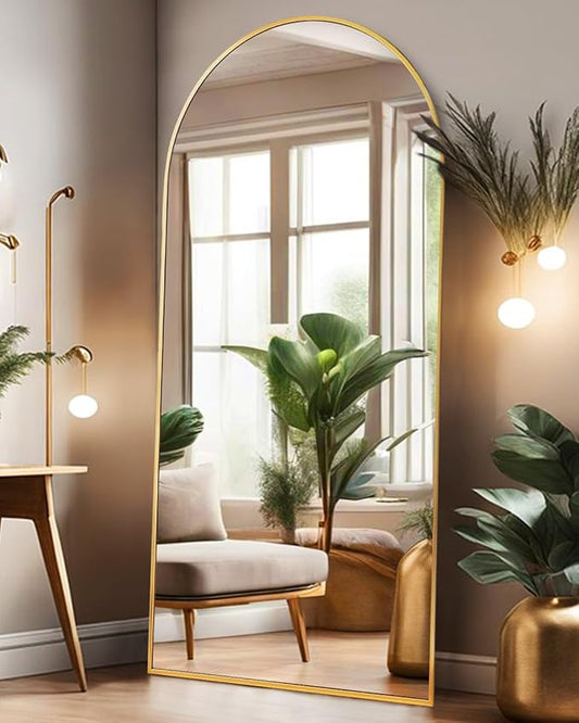 ITSRG Floor Mirror, Full Length Mirror with Stand, Arched Wall Mirror, 26"x68" Mirror Full Length, Gold Floor Mirror Freestanding, Wall Mounted Mirror for Bedroom Living Room, Gold