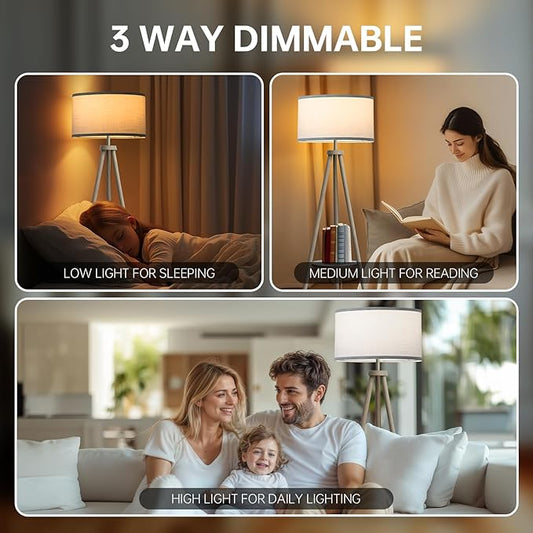EOEYYOYB Floor Lamps for Living Room, Modern Standing Lamp with Shelf, 3 Color Temperature Led Bulb Tall Lamps with Foot Switch for Bedroom and Office, Grey