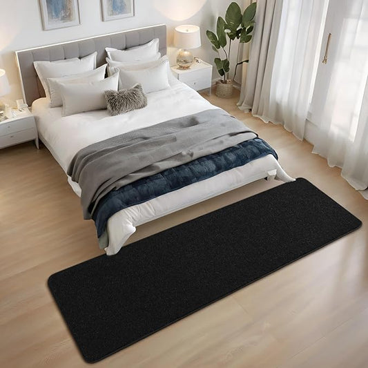 2x6 Bedside Runner Rug, Black Hallway Area Rugs for Bedroom, Low Pile Washable Modern Memory Foam Carpet, Non Slip Soft Carpets for Entrance Kitchen Laundry Living Room Decor