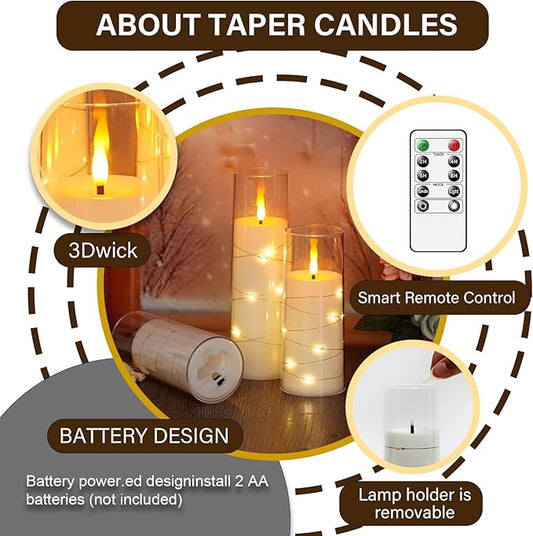 kakoya Flameless LED Candles with Timer 5 Pc Flickering Flameless Candles for Romantic Ambiance and Home Decoration Stable Acrylic Shell,with Embedded Star String,Battery Operated Candles(White)