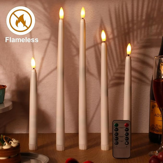 Rossesay 28 Pcs Flameless Taper Candles with Timer Remote 4 Sizes of 8.5", 9.6", 10.83", 12.8" LED Flickering Taper Candles Battery Operated for Valentine's Day Church Wedding Home Decor(White)