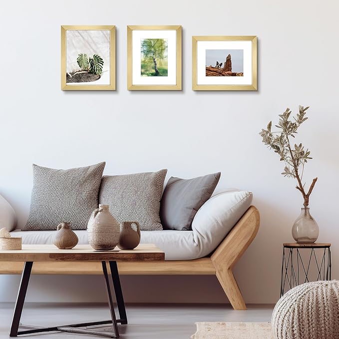 Golden State Art, 8x10 Picture Frame Set of 6 - Matted to 5x7 Photo - Engineered Wood Gallery Frame Set - Wall Mounting or Tabletop Display (Gold, 6 Pack)