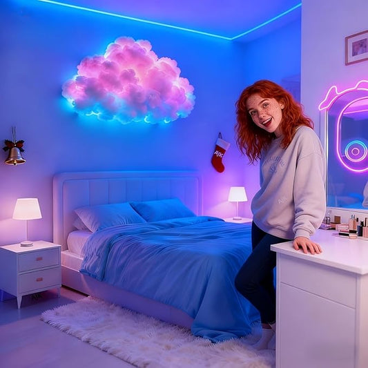 3D Thundercloud Night Light - Smart RGB LED Strip Light, USB-Powered Ceiling Mount Ideal for bedrooms, Games Rooms and Party Decorations, Features Colour-Changing Ambient Lighting (500cm)
