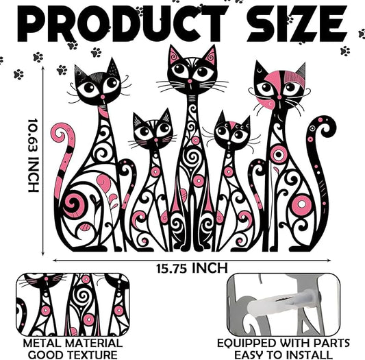 Wesiti Cat Wall Art Decor Iron Wall Sculptures Decor for Cats Lover 13.15 x 10.59 Inches Colorful Retro Mid Century Cat Signs for Home Living Room Bedroom Kitchen Office(Stylish)