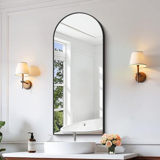 CIRCUMI Arched Wall Mirror, 20"x48" Black Arched Mirror with Tempered Glass, Metal Frame, Large Size for Bathroom, Living Room,Entryway,Over Sink, Arch Mirror for Decor,Shatterproof&Crystal-Clear