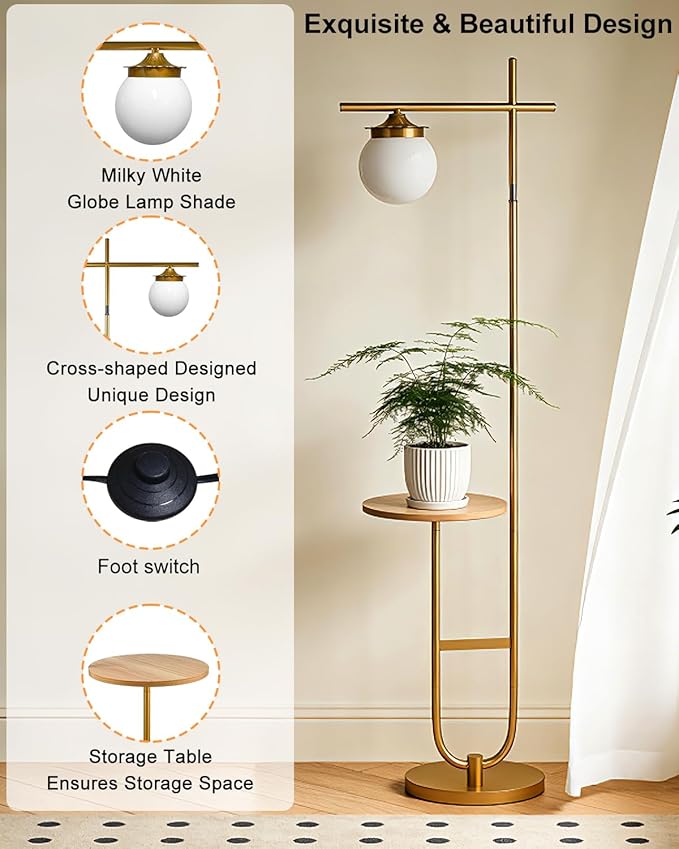 Lightdot RGBCW Floor Lamp for Living Room with Remote, Modern Standing Lamp with Storage Table, Cross-Shaped Lamp Head and U-Pole Base Style for Bedroom, Office, Home Decor, Foot Switch