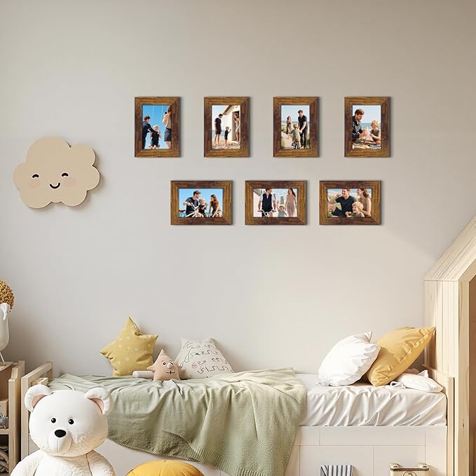 PETAFLOP 8x10 Picture Frame Rustic Brown Frames Fits 8 by 10 Inch Prints Wall Tabletop Display, 7 Pack