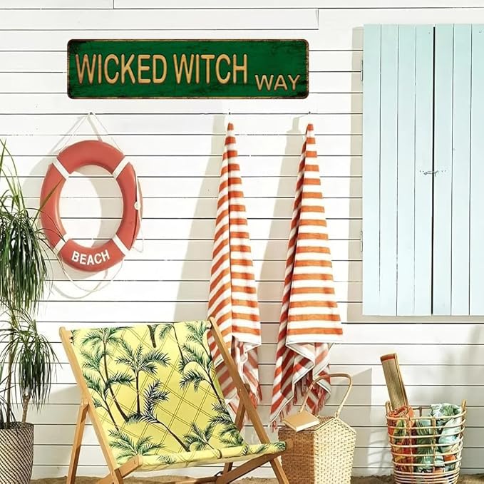 Vintage Metal WICKED WITCH WAY Street Sign, 4 x 16 in, Wall Art Decor, Retro Tin Ben Dover Lane Room Home Bar Pub Cafe Sign