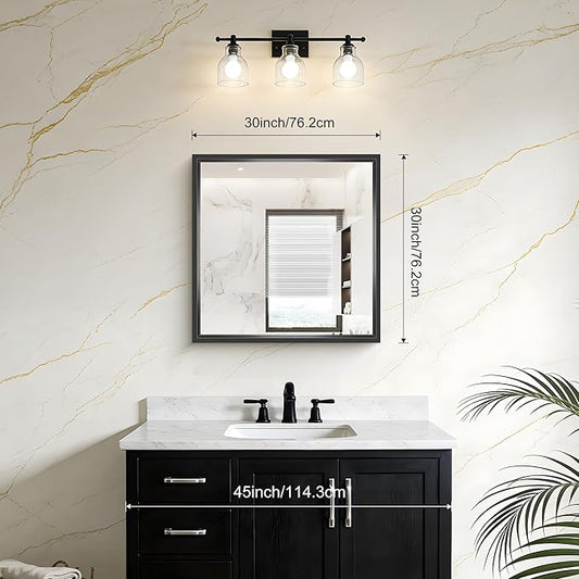 Black Bathroom Mirror, 30x30 Square Mirrors for Wall, 0.6" Thickened Deep Frame, Brushed Black Rectangle Mirrors for Over Sink, Shatterproof Tempered Glass, Antirust, Horizontally or Vertically