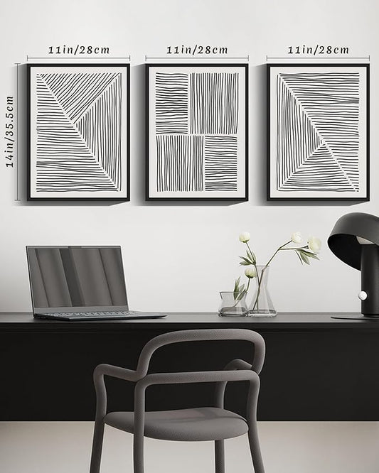 Drsoum Mid-Century Modern Framed Wall Art Minimalist Abstract Boho Black Line Wall Decor Geometric Artwork Kitchen Dining Room 11x14in Black Framed