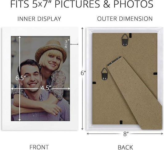 Icona Bay 5x7 Picture Frame Set (White, 10 Pack), Simple Modern Design, Table Top Kickstand and Wall Hanging Hooks Included, Impresia Collection