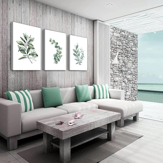 Lapremoly Canvas Wall Art For Living Room Modern Wall Decor For Bedroom Plants Green Leaves Wall Paintings Kitchen Home Decorations Pictures Bathroom Posters Prints Artwork Room Mural Works 3 Piece