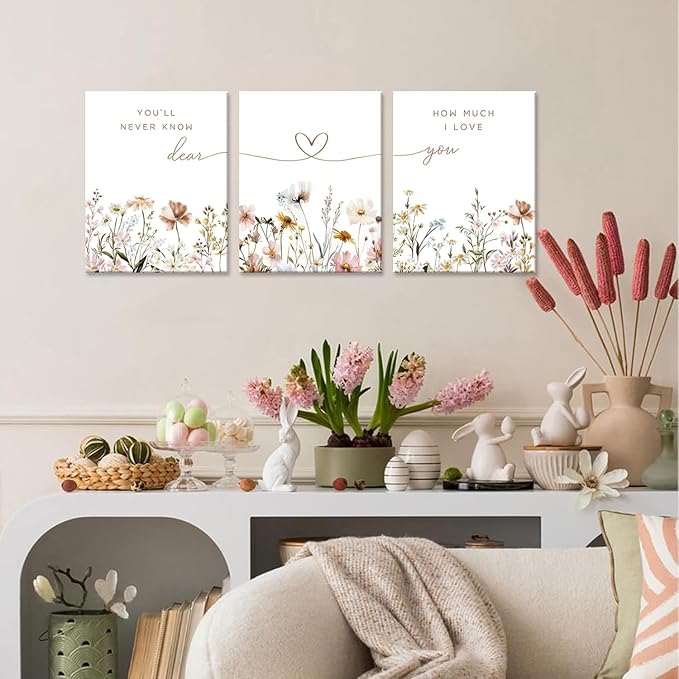 3Pcs Wildflower Nursery Canvas Wall Art Flower Botanical Sentence Poster Painting Picture Wall Decor Boho Girl Nurseries Print Artwork for Nursery Baby Room Living Room Bedroom Home Decoration12x16in