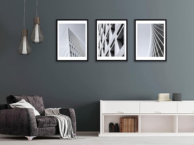 ELSKER&HOME 18x24 Poster Frame Black 3 Pack, Display Pictures 16x20 with Mat or 18x24 Photos without Mat Set of 3, Include 3 Wall Art Prints, Horizontal and Vertical Wall Mounting