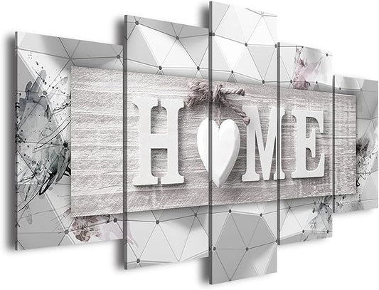 AWLXPHY Decor Home Decoration Wall Art Canvas for Living Room Framed Painting Pink and Grey 5 Panels Modern Abstract Love Art Stretched Artwork 3D Giclee Kitchen Decor(Grey, W40 x H20)