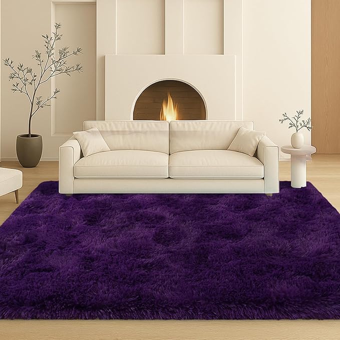 8x10 Area Rugs Living Room, Purple Large Plush Fluffy Bedroom Carpet, Non-Slip Upgraded Indoor Thick Soft Rug, Modern Plush Carpet Suitable for Kids Home Decor Aesthetics Dorm.
