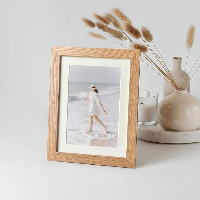 5x7 Picture Frame, Solid Oak Wood 5x7 Photo Frame with Mat to 4x6, 7x5 Picture Frames for Wall and Tabletop Display, Natural Oak 5 x 7 Frame, Set of 1