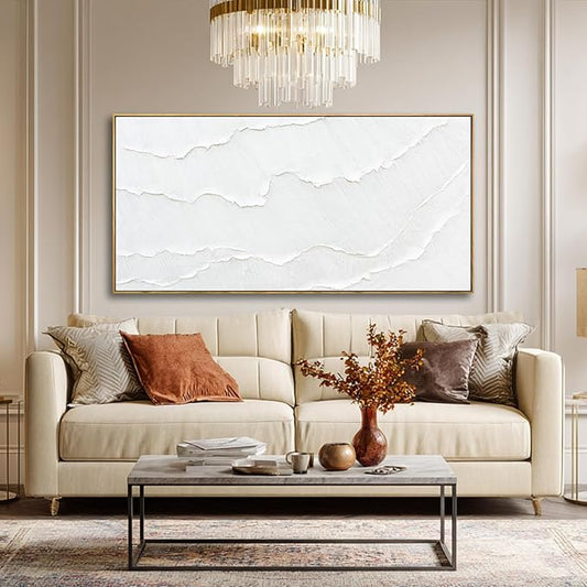 Abstract Artwork White Framed maximalist Hand-drawn Wall Art Wave poster Neutral Print Poster For Bedroom Living Room Office Decor 24x48 Inch
