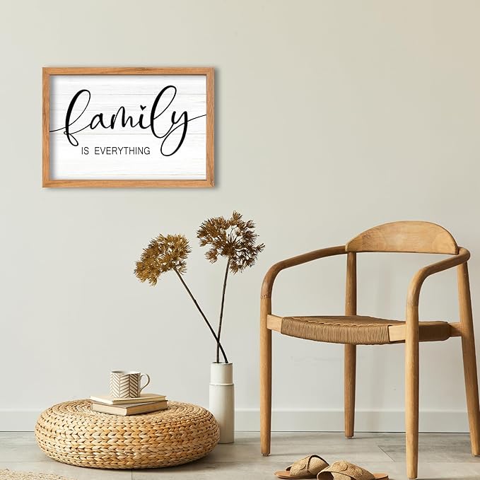 AuraPeak Family Is Everything Wall Decor Rustic Dining Room Sign for Horizontal Home Living Room Entryway Hallway Wood Hanging Plaque Wall Art Decoration (Wood 16"×10")