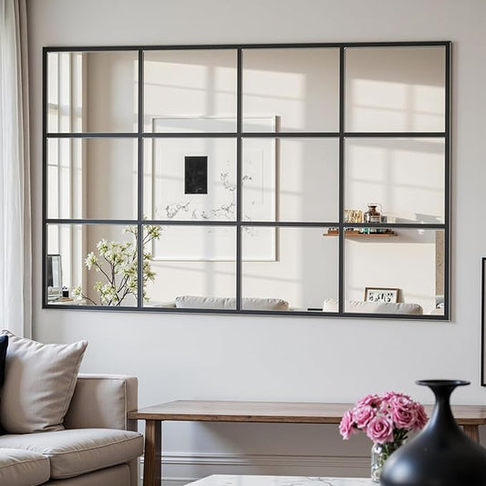Suidia Wall Mirror, 36" x 55" Window Decorative Mirrors, Metal Framed Wall Decor Wall-Mounted Mirrors for Bedroom, Living Room, Entryway, Black