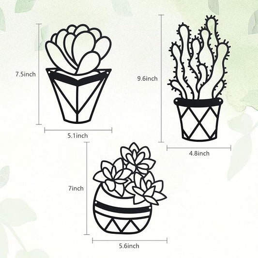 OYEFLY Cactus Metal Wall Art,Modern Metal Wall Decors Plant (3 Pcs)
