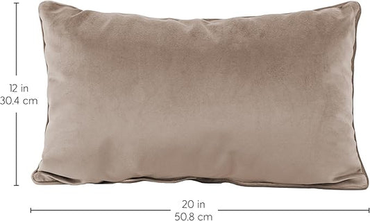 FDP 12" x 20" Velvet Rectangle Lumbar Pillow Set with Piping Decorative Throw Pillow for Home Décor in Living Room, Bedroom or Lounge (2-Pack) - Caffe, 15159-346
