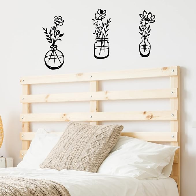 3 Pieces Black Metal Flowers Wall Decor Grandma Mothers Day Gift Birthday Gifts for Women Wall Art Metal Wall Sculptures Hanging for Indoor Kitchen Bathroom Bedroom living room 14.56x5.9 inches
