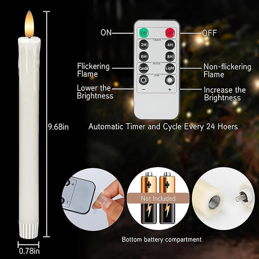 JOIONE Flameless Taper Candles with Remote, 6 Pack Real Wax LED Battery Operated Candle with Flickering Flame, Safe Home Décor for Living Room, Bedroom, and Dining Table, Dripping Wax White