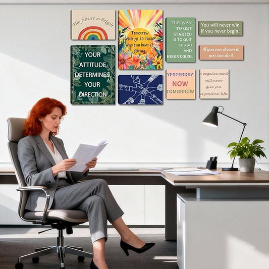 Halioyo Motivational Office Wall Art Set of 9, Women Inspirational Canvas Prints for Workplace, Positive Affirmations Wall Decor for Lobby Reception Study Room, Ready to Hang