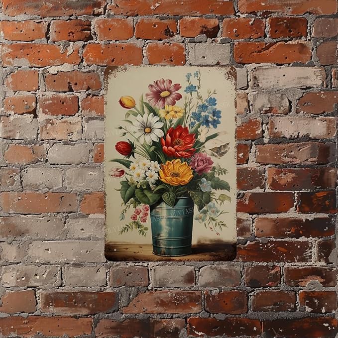 Metal Signs Vintage brightly colored flowers Sign Vintage Signs Retro Aluminum Tin Sign for Kitchen Office Home Bar Cafe Decor 8x12 Inch