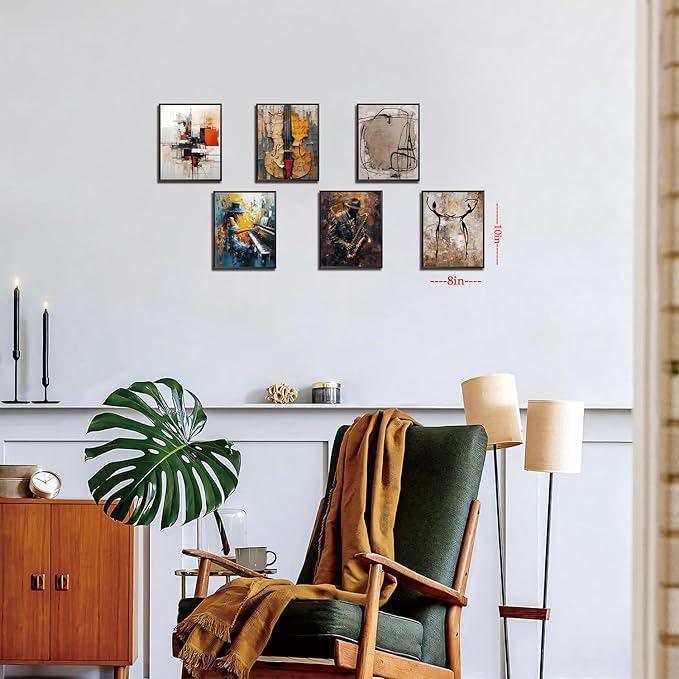 Modern Abstract Music Wall Art Set of 6, Unframed Canvas Posters Prints, Jazz Musician Piano Violin Abstract Painting Artwork, Contemporary Colorful Wall Decor for Living Room Bedroom Office 8x10 Inch