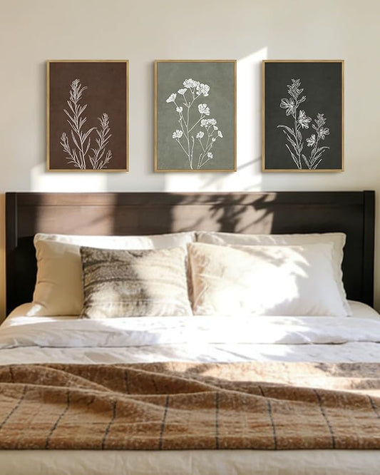 Drsoum Vintage Botanical Flower Boho Framed Wall Art Retro Floral Prints Wildflower Bohemain Neutral Rustic Artwork Kitchen Bedroom Ready to Hang 11x14in Natural Framed