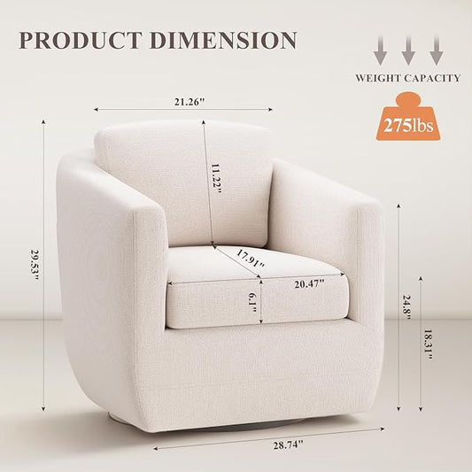 MALOL 360° Swivel Accent Chair- Comfy Living Room Armchair No-Sag Foam & Sturdy Metal Base with Pillow, Fully Assembled Swivel Accent Single Sofa for Bedroom, Office, Beige