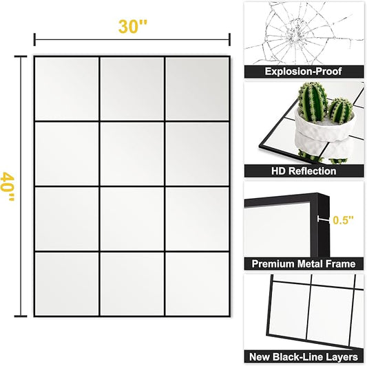 Window Pane Wall Mirror, 40"x30" Wall Mounted Window Mirror for Living Room, Bedroom, Entryway, Dining Room, Home Wall Decor