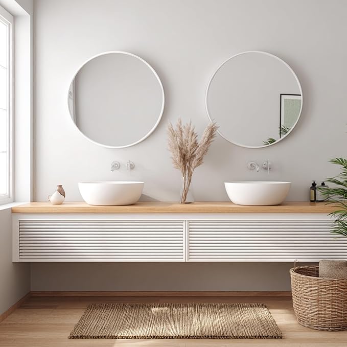 Sunniry White Circle Mirror 30 inch, 2 Pack White Round Mirror, Metal Frame Round Wall Mirrors for Bathroom, Bedroom, Living Room, Hallway.