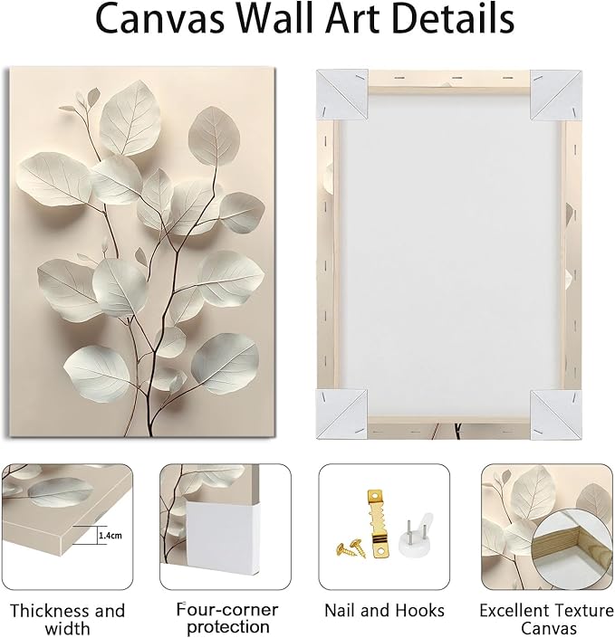 3Pcs Beige Floral Botanical Frame Canvas Wall Art, Neutral Textured Flower Plant Wall Painting Picture Wall Decor Vintage Blossom Posters Prints for Bedroom Living Room Reay to Hang 20"x28"x3Pcs