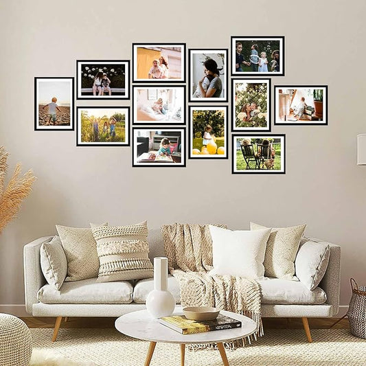 JCJMY 12 Pack 12x16 Picture Frame with 11x14 Mat, Display 11x14 with Mat or 12x16 Without Mat, 12 by 16 Frames Bulk Set of 12 Collage Gallery Wall Decor Photo Frames Set for Wall,Black