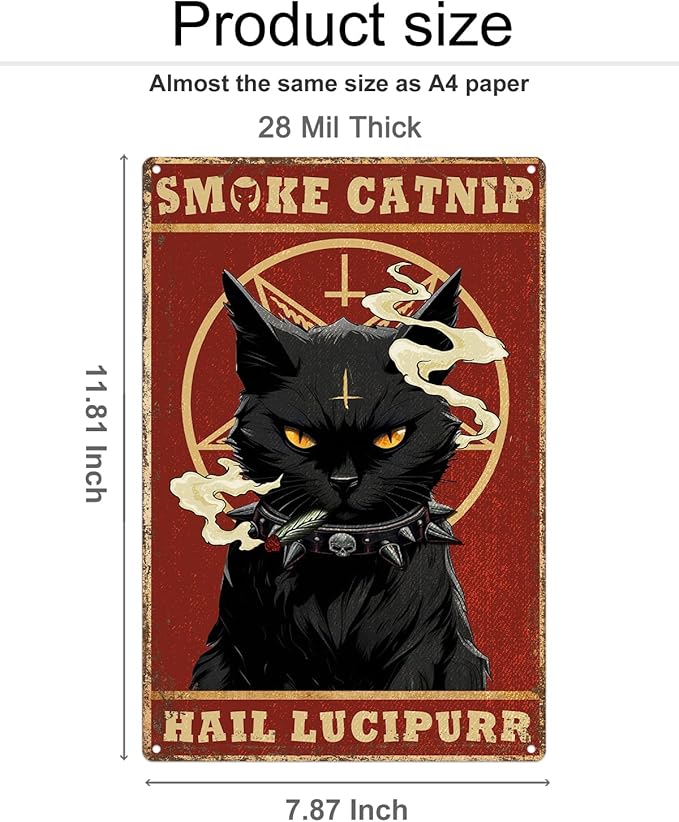 ALKB Funny Black Cat Metal Sign Retro Cat Metal Poster - Black Cat Gifts Bedroom Kitchen Wall Decor 8 x 12 Inch