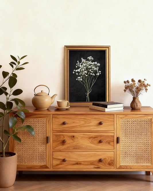VIYYIEA Vintage Gold Framed Wall Art, Retro Dark Dried Wildflower Canvas, Aesthetic Classic Botanical Baby Breath Bouquet art, Victorian Wall Decor for Gallery Living Room Bathroom, 12x16inch